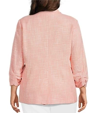 Investments Plus Size Scratch Pattern 3/4 Ruched Sleeve Notch Lapel Lined Button Front Blazer
