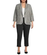Investments Plus Size Scratch Pattern 3/4 Ruched Sleeve Notch Lapel Lined Button Front Blazer