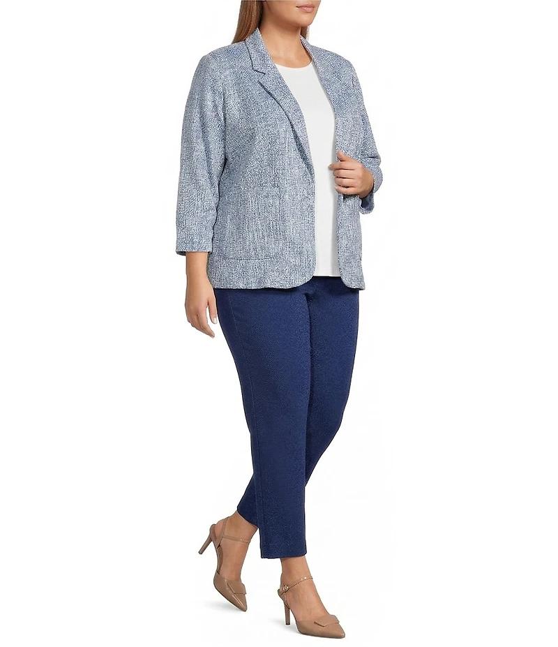 Investments Plus Size Scratch Pattern 3/4 Ruched Sleeve Notch Lapel Lined Button Front Blazer