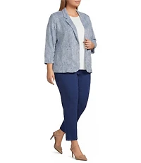 Investments Plus Size Scratch Pattern 3/4 Ruched Sleeve Notch Lapel Lined Button Front Blazer
