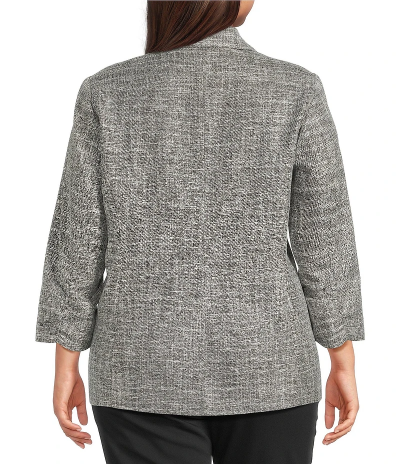 Investments Plus Size Scratch Pattern 3/4 Ruched Sleeve Notch Lapel Lined Button Front Blazer