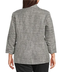 Investments Plus Size Scratch Pattern 3/4 Ruched Sleeve Notch Lapel Lined Button Front Blazer