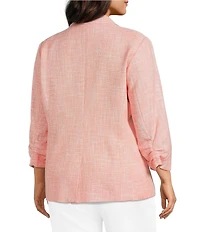Investments Plus Size Scratch Pattern 3/4 Ruched Sleeve Notch Lapel Lined Button Front Blazer