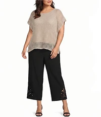Investments Plus Size Short Sleeve Crew Neck Open Stitch Top