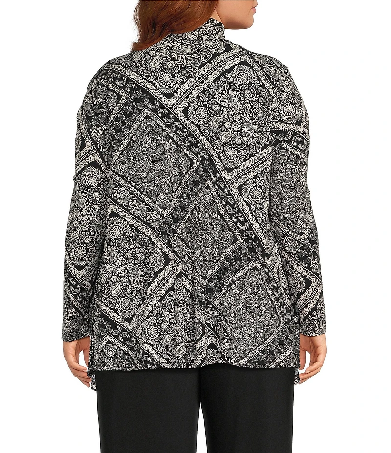 Investments Plus Size Soft Separates Bias Geo Long Sleeve Open Front Jacket