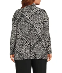Investments Plus Size Soft Separates Bias Geo Long Sleeve Open Front Jacket