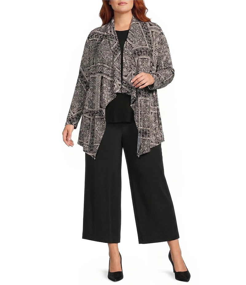 Investments Plus Size Soft Separates Bias Geo Long Sleeve Open Front Jacket