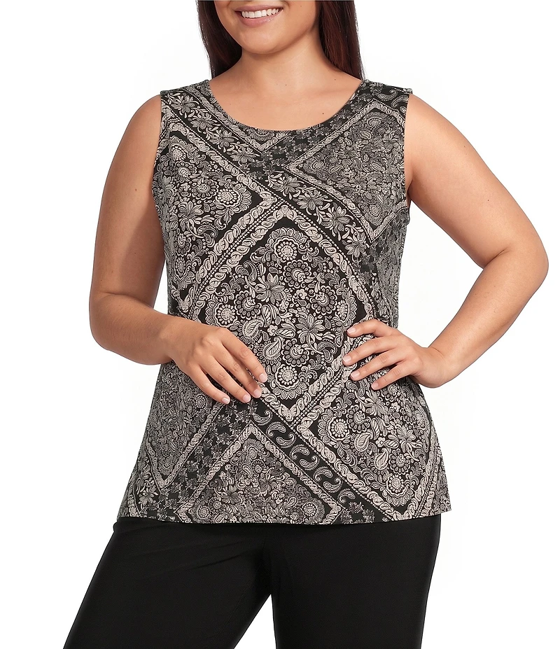 Investments Plus Size Soft Separates Bias Geo Reversible Crew to Scoop Neck Sleeveless Top