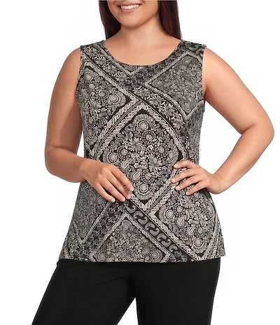 Investments Plus Size Soft Separates Bias Geo Reversible Crew to Scoop Neck Sleeveless Top