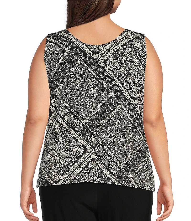 Investments Plus Size Soft Separates Bias Geo Reversible Crew to Scoop Neck Sleeveless Top