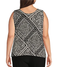 Investments Plus Size Soft Separates Bias Geo Reversible Crew to Scoop Neck Sleeveless Top