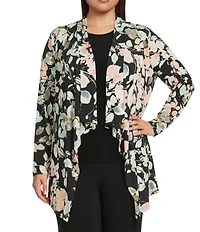 Investments Plus Size Soft Separates Floral Jade Print Long Sleeve Open Front Jacket