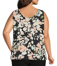 Investments Plus Size Soft Separates Floral Jade Reversible Crew to Scoop Neck Sleeveless Top