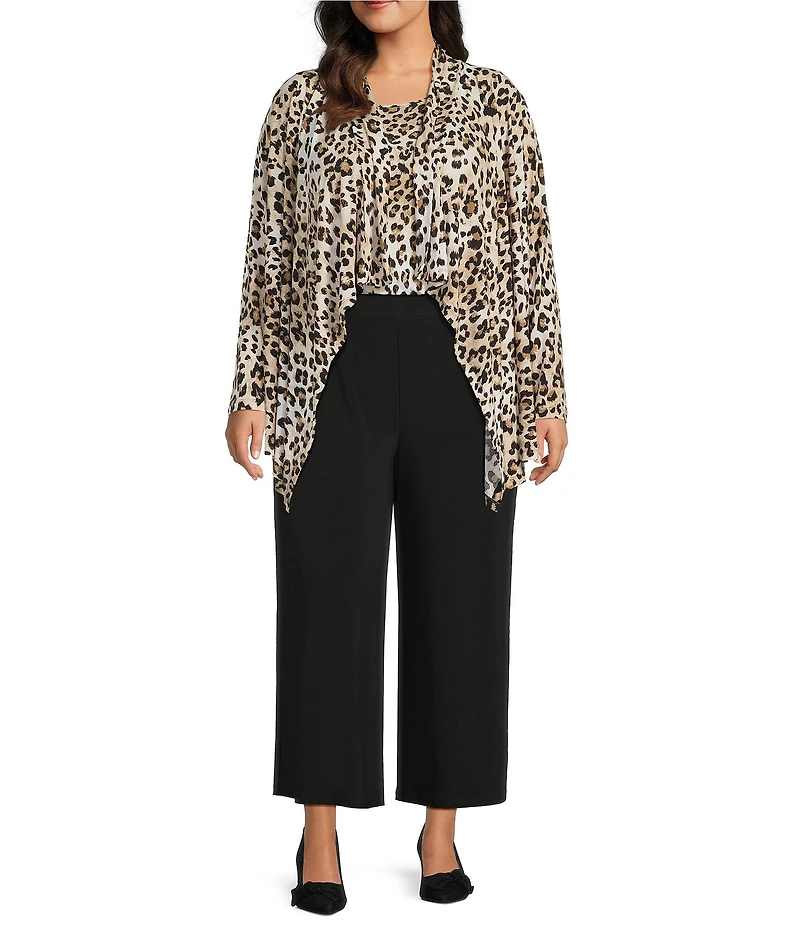 Investments Plus Size Soft Separates Leopard Print Long Sleeve Open Front Jacket