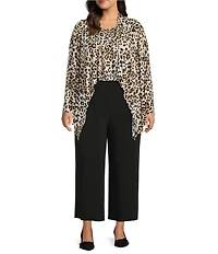 Investments Plus Size Soft Separates Leopard Print Long Sleeve Open Front Jacket