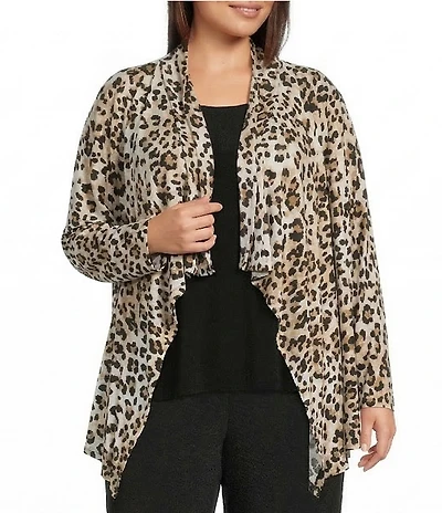 Investments Plus Size Soft Separates Leopard Print Long Sleeve Open Front Jacket