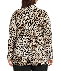Investments Plus Size Soft Separates Leopard Print Long Sleeve Open Front Jacket