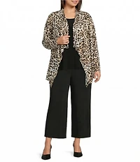 Investments Plus Size Soft Separates Leopard Print Long Sleeve Open Front Jacket