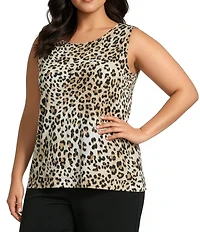 Investments Plus Size Soft Separates Light Leopard Reversible Crew to Scoop Neck Sleeveless Top
