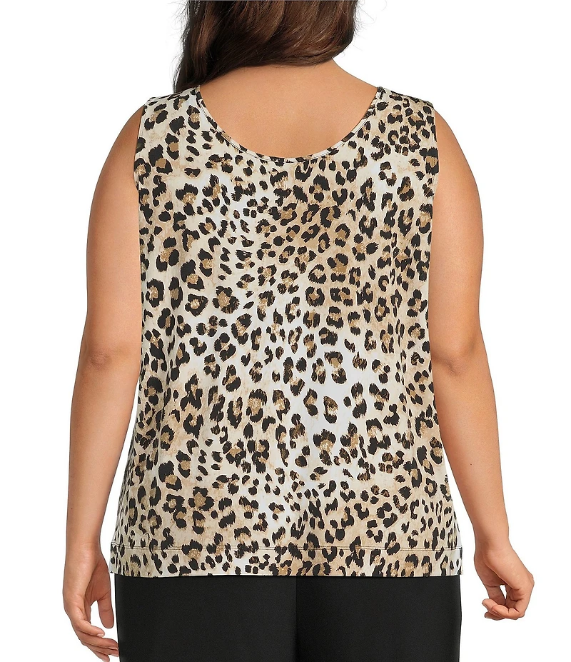 Investments Plus Size Soft Separates Light Leopard Reversible Crew to Scoop Neck Sleeveless Top