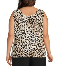 Investments Plus Size Soft Separates Light Leopard Reversible Crew to Scoop Neck Sleeveless Top