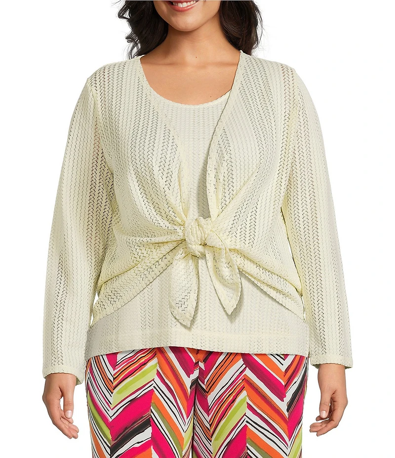 Investments Plus Size Soft Separates Mulit-Way Long Sleeve Crochet Coordinating Topper
