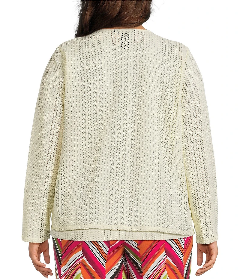 Investments Plus Size Soft Separates Mulit-Way Long Sleeve Crochet Coordinating Topper