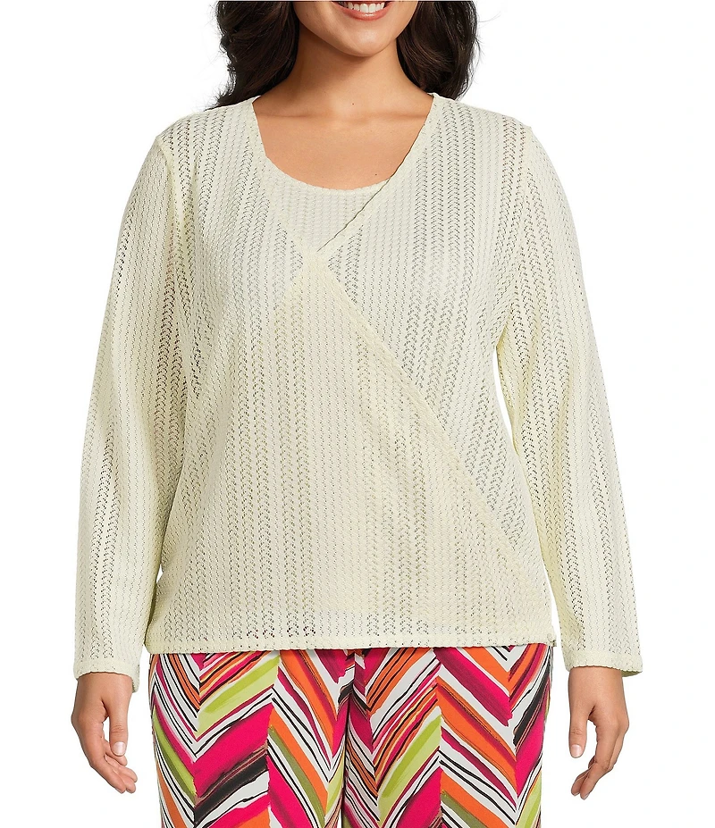Investments Plus Size Soft Separates Mulit-Way Long Sleeve Crochet Coordinating Topper