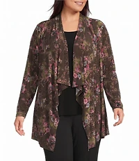 Investments Plus Size Soft Separates Multi Canvas Flourish Print Long Sleeve Open Front Jacket