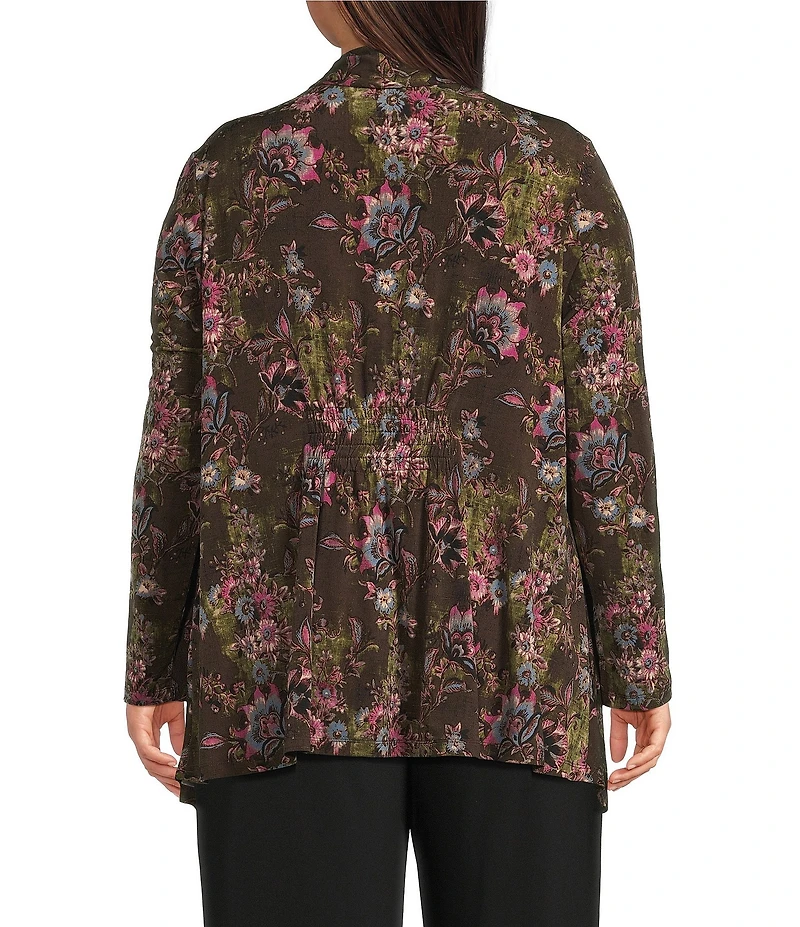 Investments Plus Size Soft Separates Multi Canvas Flourish Print Long Sleeve Open Front Jacket