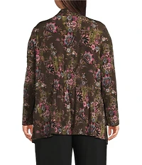 Investments Plus Size Soft Separates Multi Canvas Flourish Print Long Sleeve Open Front Jacket