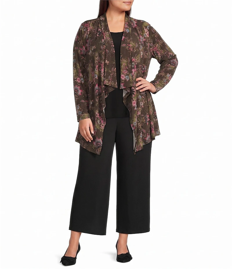 Investments Plus Size Soft Separates Multi Canvas Flourish Print Long Sleeve Open Front Jacket