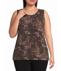 Investments Plus Size Soft Separates Multi Canvas Flourish Print Reversible Crew Neck Sleeveless Top