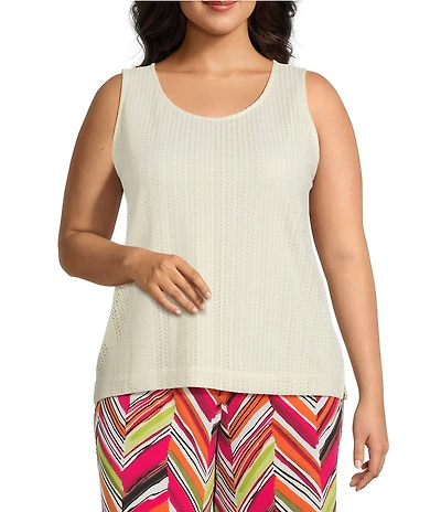 Investments Plus Size Soft Separates Sleeveless Crew Neck Crochet Top
