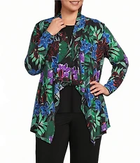 Investments Plus Size Soft Separates Tropic Garden Print Long Sleeve Open Front Jacket