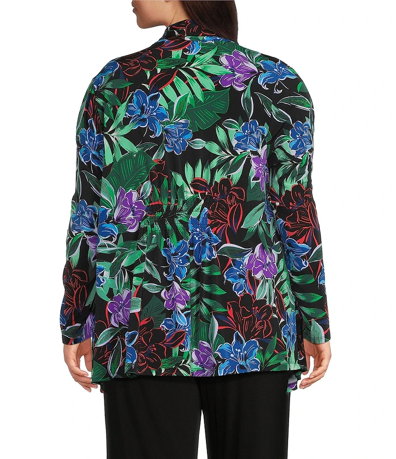 Investments Plus Size Soft Separates Tropic Garden Print Long Sleeve Open Front Jacket