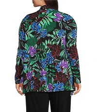Investments Plus Size Soft Separates Tropic Garden Print Long Sleeve Open Front Jacket