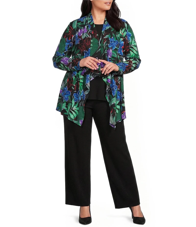 Investments Plus Size Soft Separates Tropic Garden Print Long Sleeve Open Front Jacket