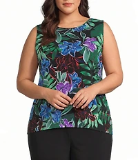 Investments Plus Size Soft Separates Tropic Garden Reversible Crew to Scoop Neck Sleeveless Top