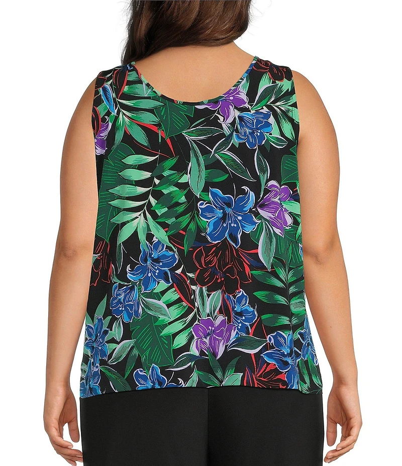 Investments Plus Size Soft Separates Tropic Garden Reversible Crew to Scoop Neck Sleeveless Top