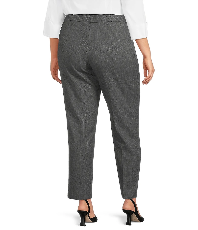 Investments Plus Size Stripe PARK AVE fit Stretch Straight Leg Pull-On Pants