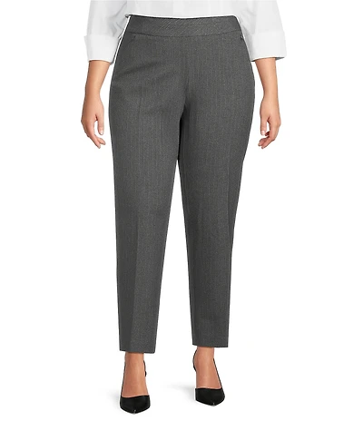 Investments Plus Size Stripe PARK AVE fit Stretch Straight Leg Pull-On Pants