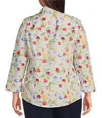 Investments Plus Size Taylor Gold Label Non-Iron Tulip Garden 3/4 Sleeve Button Front Shirt