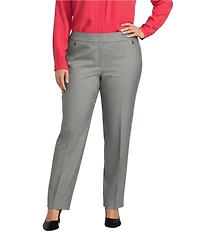 Investments Plus Size The PARK AVE Fit Black White Weave Stretch Straight Leg Pants