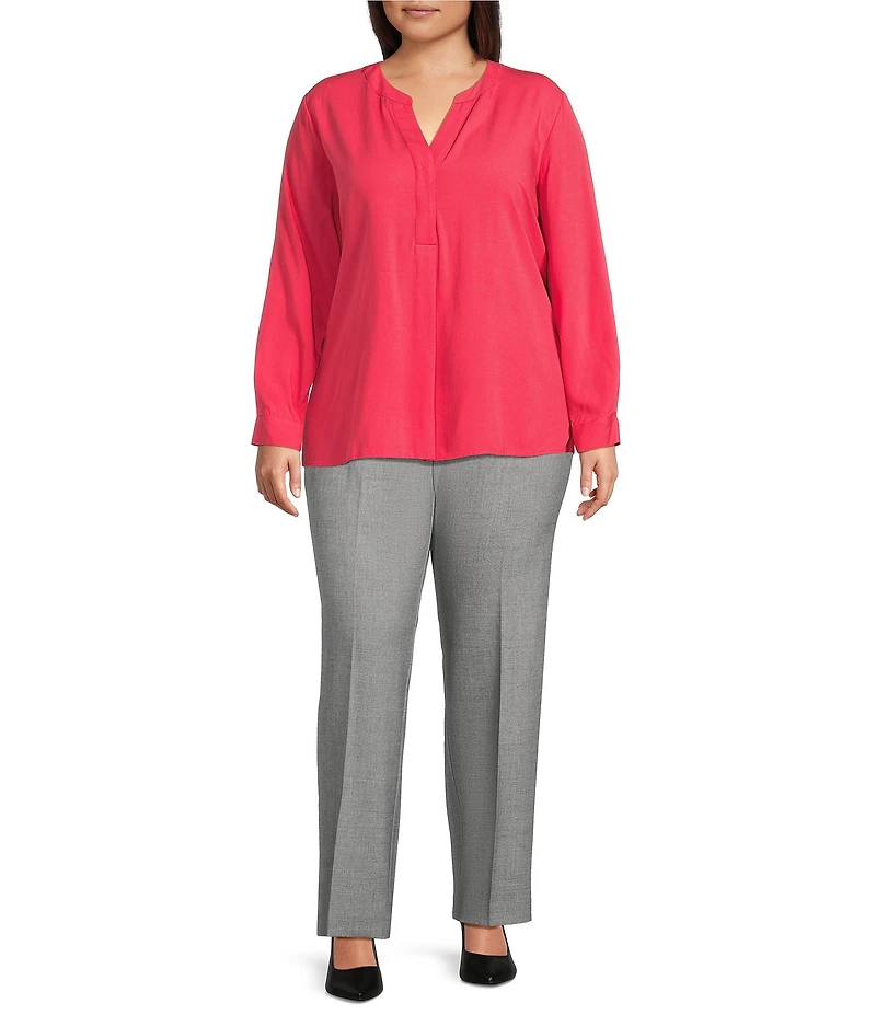 Investments Plus Size The PARK AVE Fit Black White Weave Stretch Straight Leg Pants