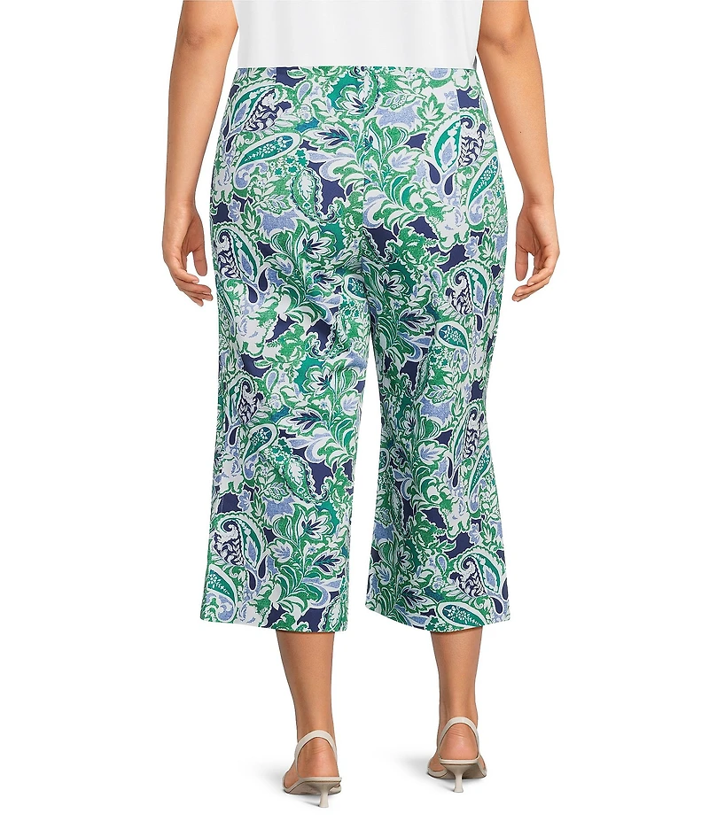 Investments Plus Size the PARK AVE fit Elite Stretch Multi Paisley Delight Print Wide Leg Crop Pants