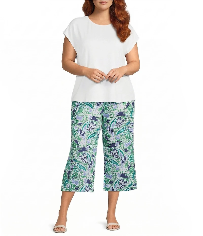 Investments Plus Size the PARK AVE fit Elite Stretch Multi Paisley Delight Print Wide Leg Crop Pants