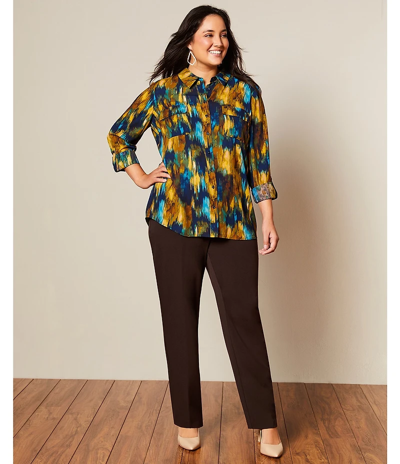 Investments Plus Size the PARK AVE fit Pull-On Straight Leg Pants