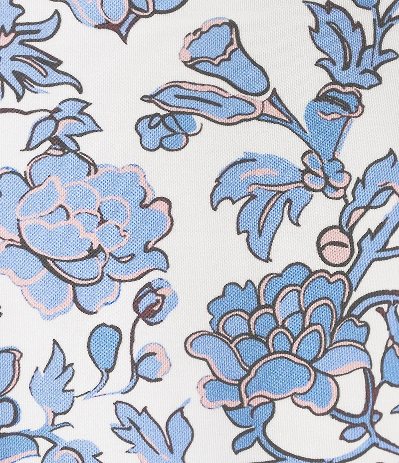 Investments Plus Size Vista Blue Sky Bloom Print Cap Sleeve Boat Neck Rory Knit Tee