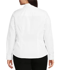 Investments Plus Size White Woven Long Sleeve Point Collar Button Front Top
